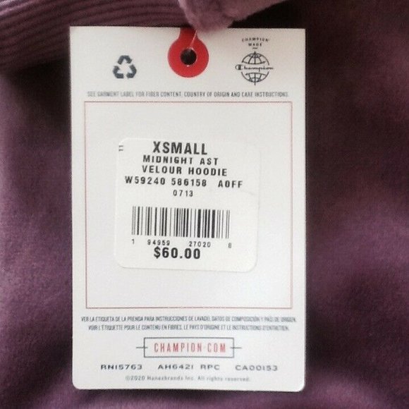 new Size EXTRA SMALL Champion Women's Velour Hoodie in MIDNIGHT ASTER PINK color - Picture 4 of 8